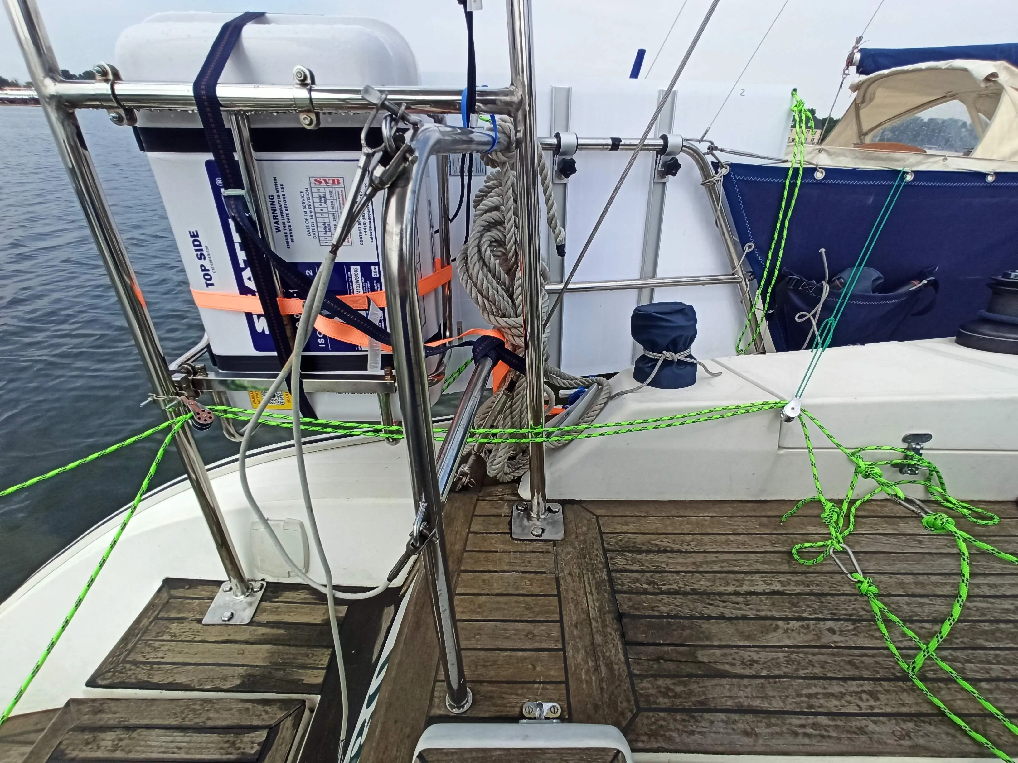 Close-up mechanism view of a self-steering unit in cold weather sailing