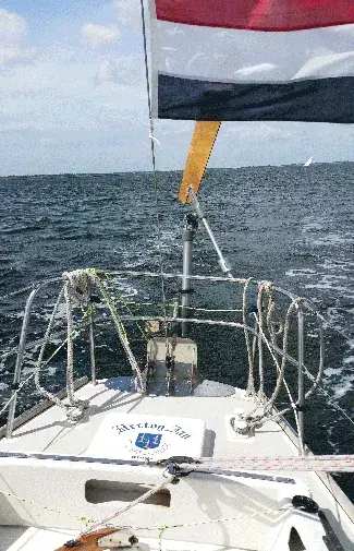 Tiller connection lines running from the windvane to the helm