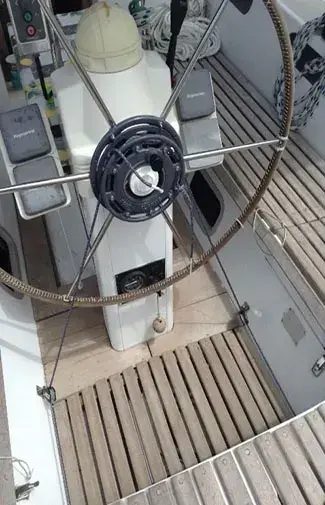 Tiller connection lines running from the windvane to the helm