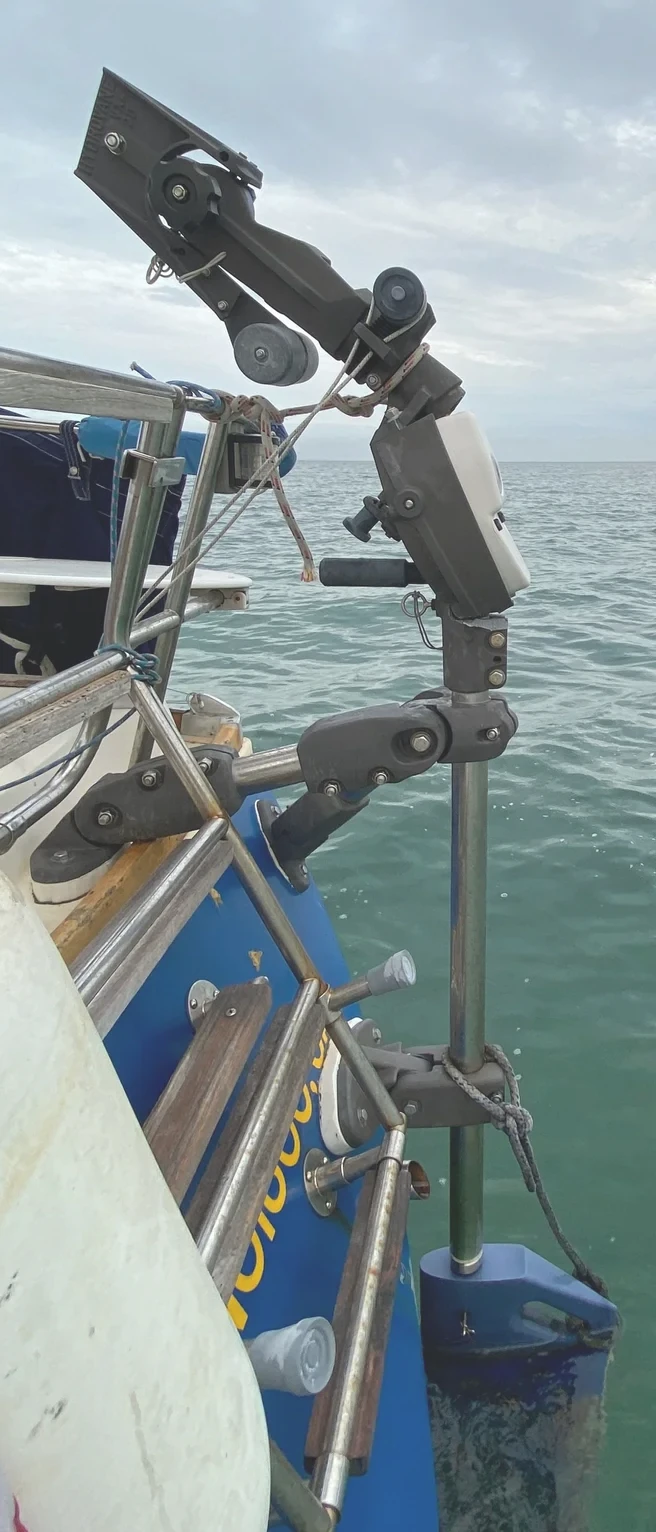Severely damaged auxiliary rudder being repaired