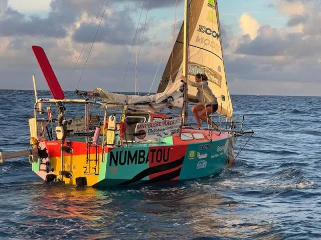 Jasmine Harrison's Hydrovane installation during the McIntyre Mini Globe Race
